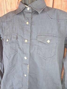 Sherry Cervi X RU Apparel Womens Pearl Snap Shirt Medium Chambray